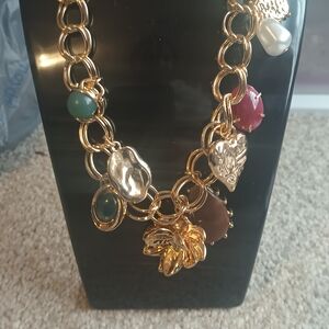 Gold Charm Necklace with Multicolor Accents
